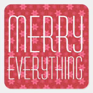Sticker Carré Red Stars Merry Tout Typographie