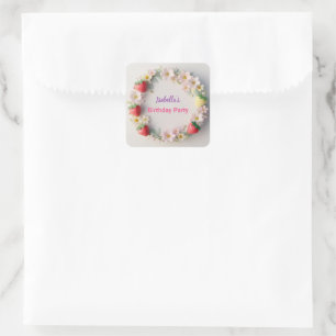Sticker Carré Red Strawberry rose Daisy fête d'anniversaire pour