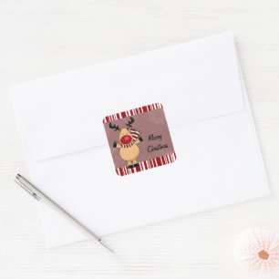 Sticker Carré Red Stripes Reindeer
