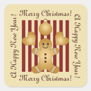 Sticker Carré Red Strite mignonne pain d'épices homme Noël