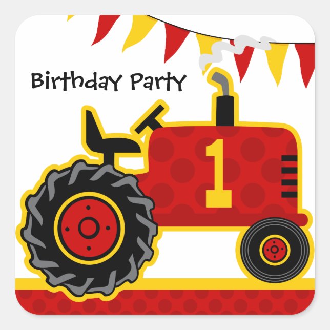 Sticker Carré Red Tractor 1er anniversaire (Devant)