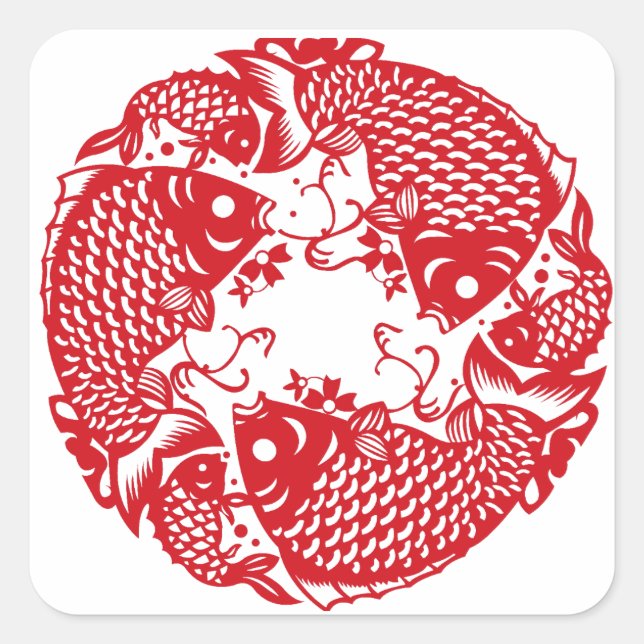 Sticker Carré Red Whirling Koi Carp Fish Group Sq Classique (Devant)