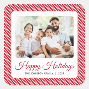 Sticker Carré Red White Stripe Happy Holidays Photo