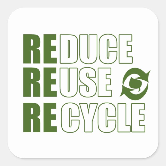 Sticker Carré Réduire la réutilisation du recyclage (Devant)