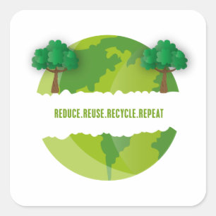 Sticker Carré Réduire la réutilisation Recycler Répéter Éco