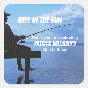 Sticker Carré Reel in the Fun Sunset Fisherman 50e anniversaire