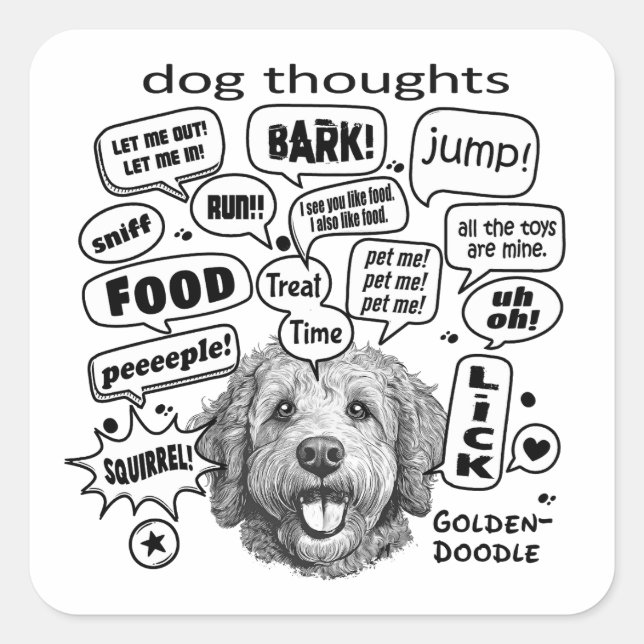 Sticker Carré Réflexion de chien - Goldendoodle (Devant)