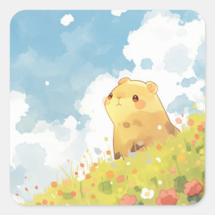 Sticker Carré Refuge au sommet de la colline des capybaras