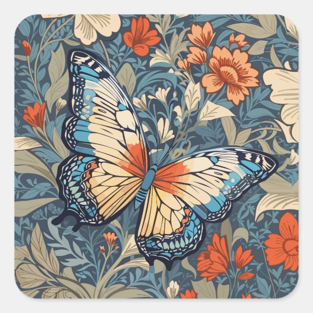 Sticker Carré Regal Butterfly Amidst William Morris Floral (Devant)