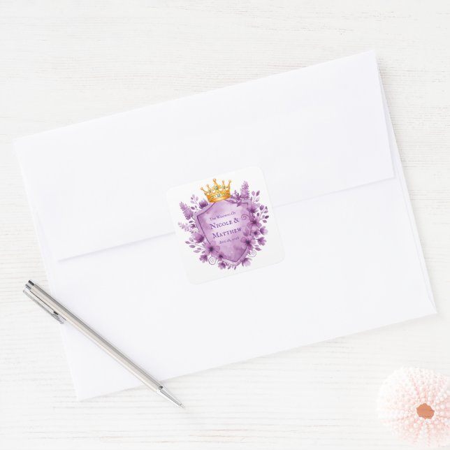 Sticker Carré Regal violet Mariage de crête florale (Enveloppe)