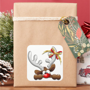 Sticker Carré Reindeer Puzzled drôle Caractère de Noël