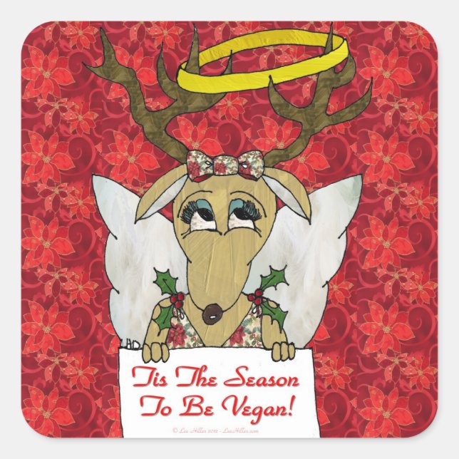 Sticker Carré Reindeer Tis the Season to be Vegan Cadeaux Vêteme (Devant)