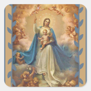 Sticker Carré Reine du Ciel Enfant avec Jésus & Anges