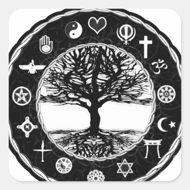 Sticker Carré Religions du monde Paix Arbre de vie (Devant)