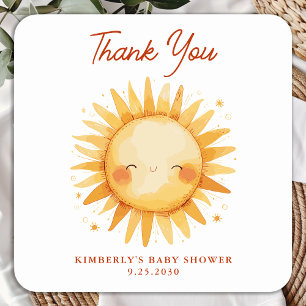 Sticker Carré Remerciement Baby Shower Sunshine Boho Mignon