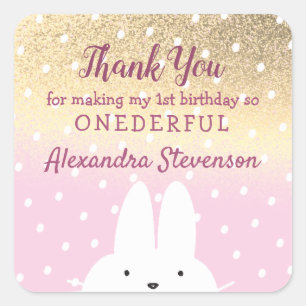Sticker Carré Remerciement de 1er anniversaire de lapin d'hiver
