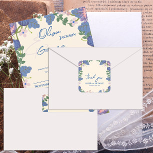 Sticker Carré Remerciement de mariage floral bleu et violet roma