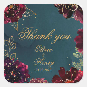 Sticker Carré Remerciement de mariage tons de bijoux Bordeaux sa