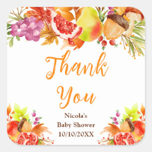 Sticker Carré Remerciement pour Baby Shower Automne Récolte