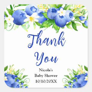 Sticker Carré Remerciement pour Baby Shower Floral de Myrtille