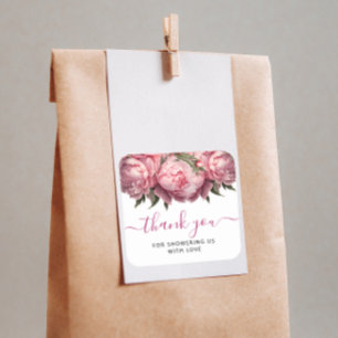 Sticker Carré Remerciement pour Baby Shower Mariage Pivoines Ros