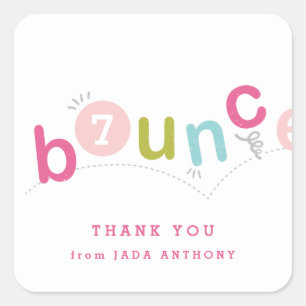 Sticker Carré Remerciement pour fête d'anniversaire saut des enf