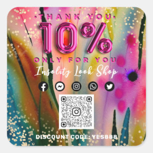 Sticker Carré Remerciements 10% de réduction sur QR CODE Logo Re