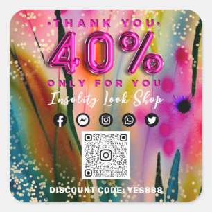 Sticker Carré Remerciements 40% de remise sur le logo QR CODE Re