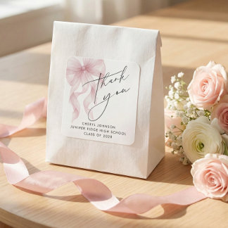 Sticker Carré Remerciements de fin d'études Ruban Rose