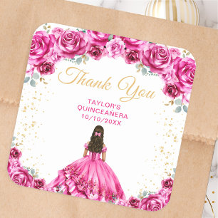 Sticker Carré Remerciements de Princesse Rose Chaud pour Quincea