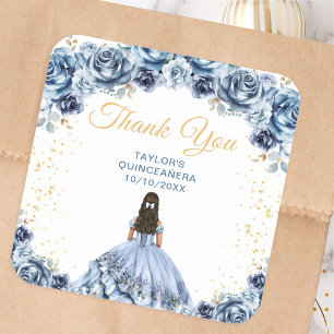Sticker Carré Remerciements de Quinceañera de la Princesse Bleu 