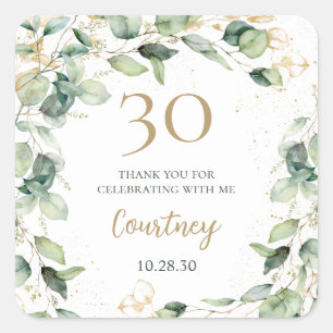 Sticker Carré Remerciements Eucalyptus pour 30 ans