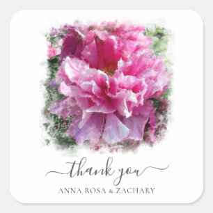 Sticker Carré *~* Remerciements Floraux de Pivoine Rose Artistiq