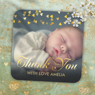 Sticker Carré Remerciements Personnalisés pour Bébé avec Photo