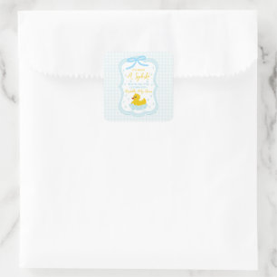 Sticker Carré Remerciements pour Baby Shower Gingham Garçon aux