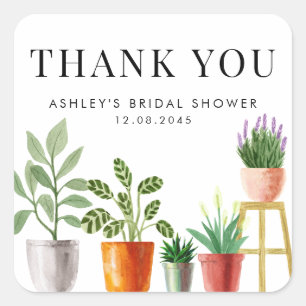Sticker Carré Remerciements pour la Baby Shower : Plantes en Pot