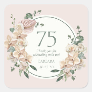 Sticker Carré Remerciements pour les 75 ans Fleurs Tropicales