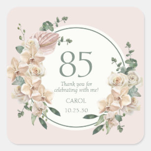 Sticker Carré Remerciements pour les 85 ans Fleurs Tropicales