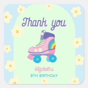 Sticker Carré Remerciements pour un anniversaire en patins à rou