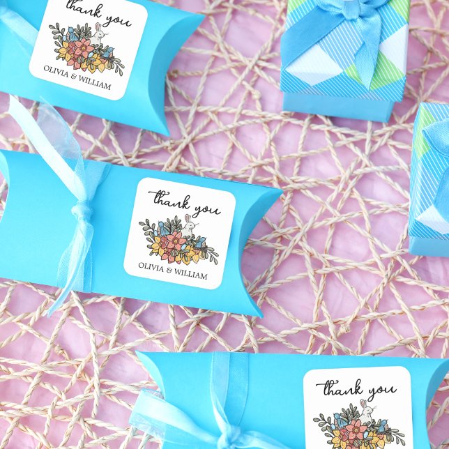 Sticker Carré Remerciements pour une Baby Shower de Pâques (Créateur téléchargé)