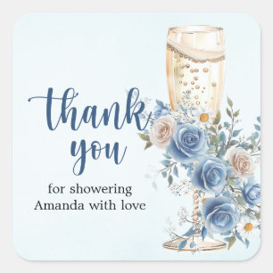 Sticker Carré Remerciements pour une Baby Shower "Something Blue