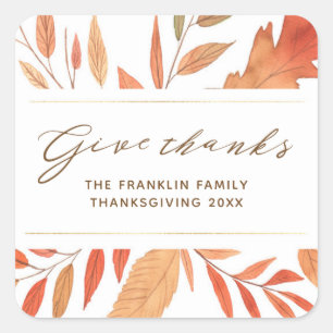 Sticker Carré Remercier Russe Feuilles d'automne Thanksgiving