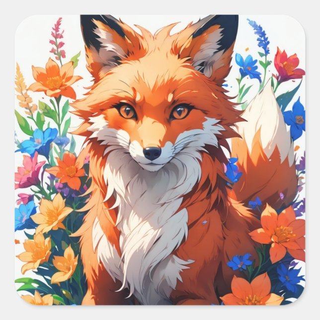 Sticker Carré Renard à fleurs (Devant)