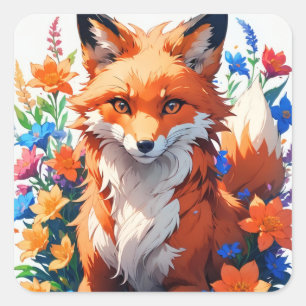 Sticker Carré Renard à fleurs