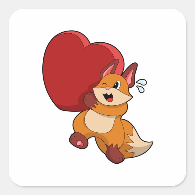 Sticker Carré Renard à l'amour avec le coeur (Devant)