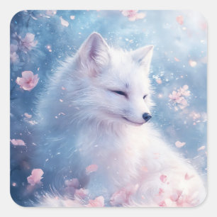 Sticker Carré Renard arctique blanc dans un jardin d'hiver magiq