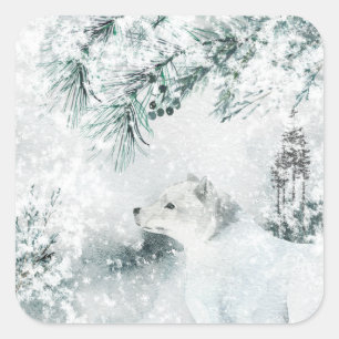 Sticker Carré Renard arctique Blustering Hiver Forêt tempête de 