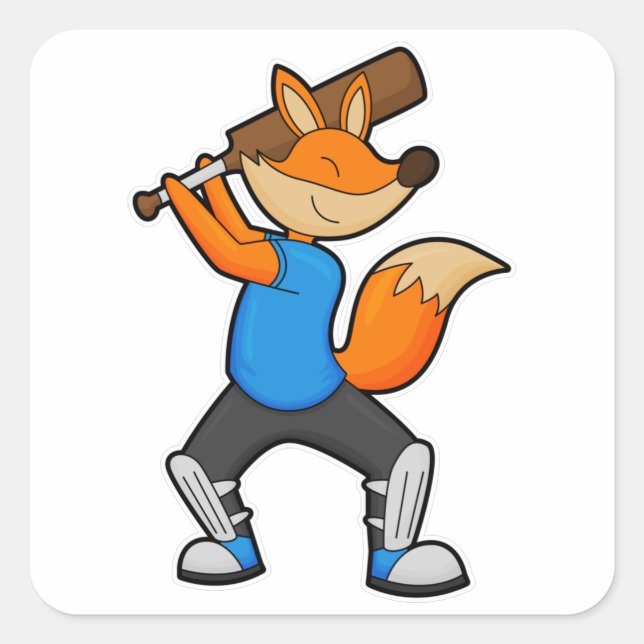 Sticker Carré Renard au cricket avec chauve-souris de cricket (Devant)