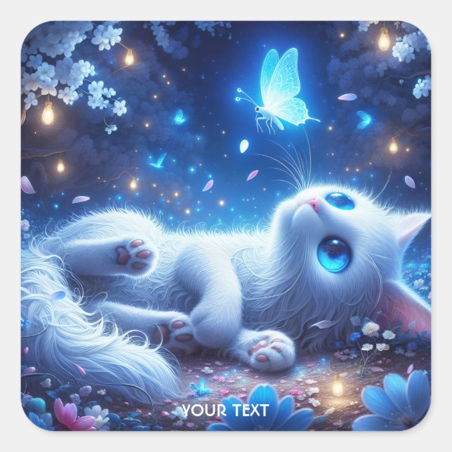 Sticker Carré Renard blanc couché mignon Imaginaire (Devant)