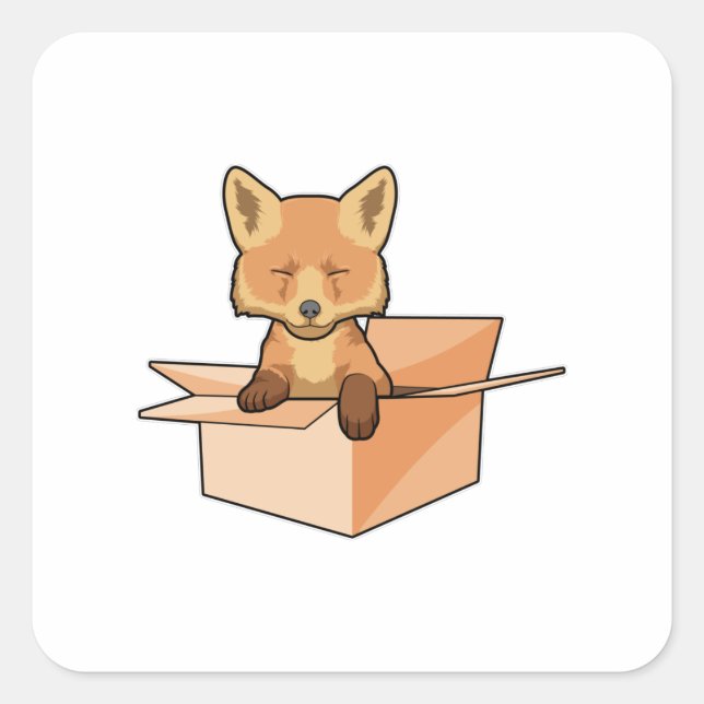Sticker Carré Renard comme bébé dans la boîte (Devant)